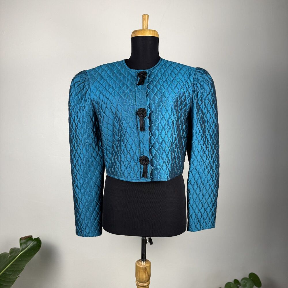 Vintage 80s Quilted 100% Silk Cropped Blazer Jacket | Cloak of Many Colors